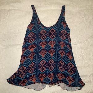 Tori Richard Blue and Pink Patterned Shell Summer Tank Top Flowy